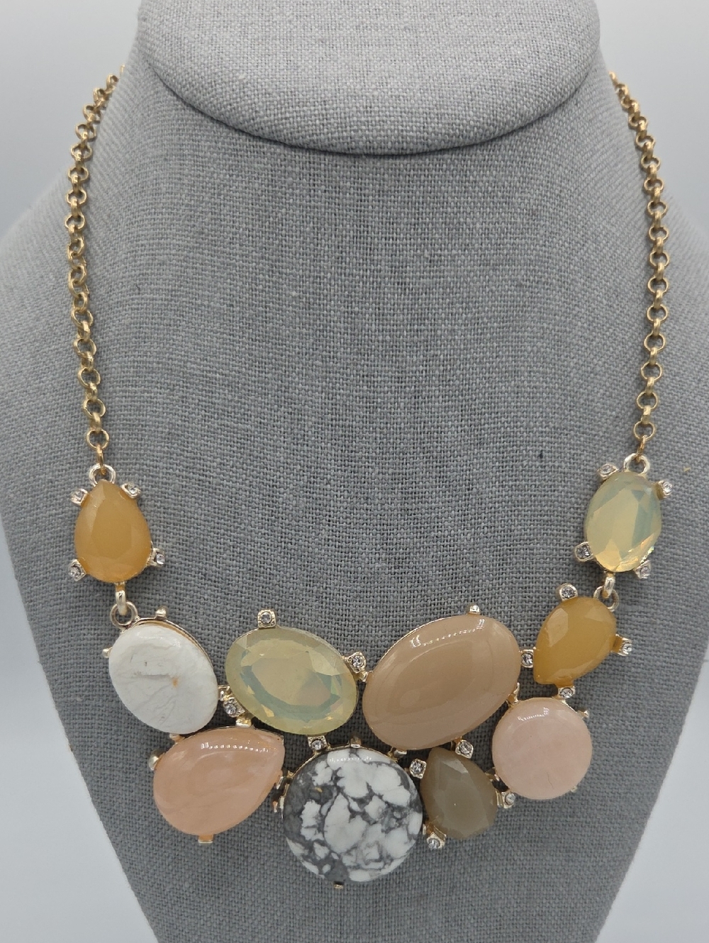 5 for $25! LOFT Gold-Tone Multi Stone Statement Necklace in Yellow, Cream & Pink